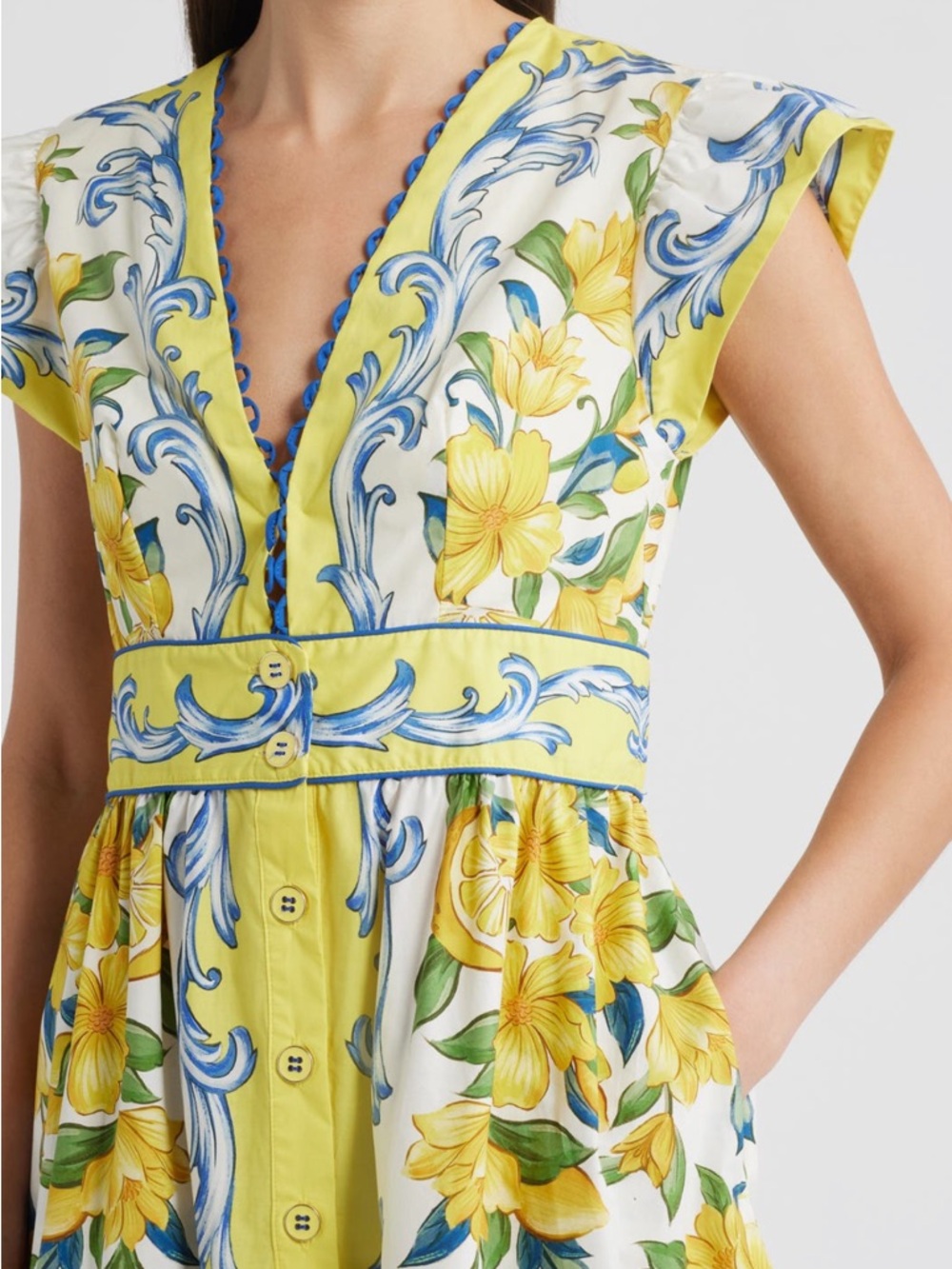 FARM Rio Yellow White Blue Floral Maxi Dress - Picture 5 of 11